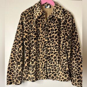 Vintage 90s Faux Fur Leopard Animal Print Jacket Meow Genes Shirt